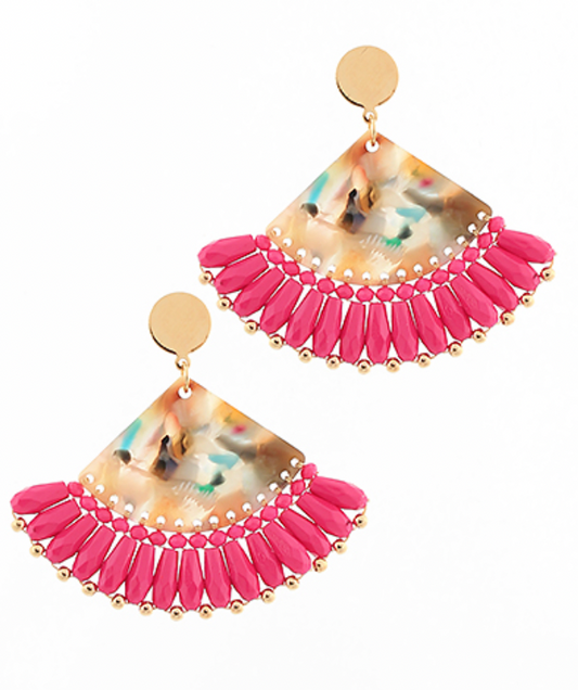 Fan Shape Bead Resin Earrings