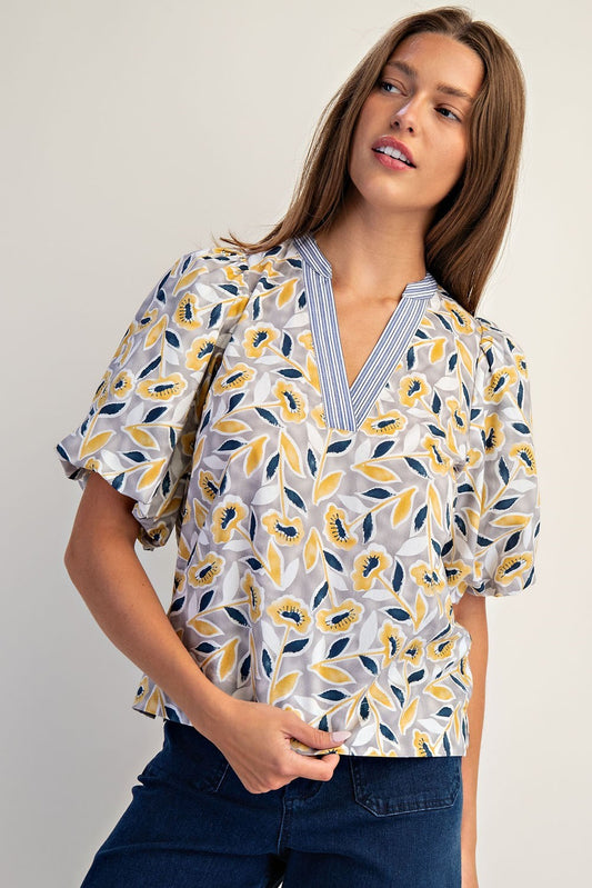 Botanical Puff Sleeve Blouse