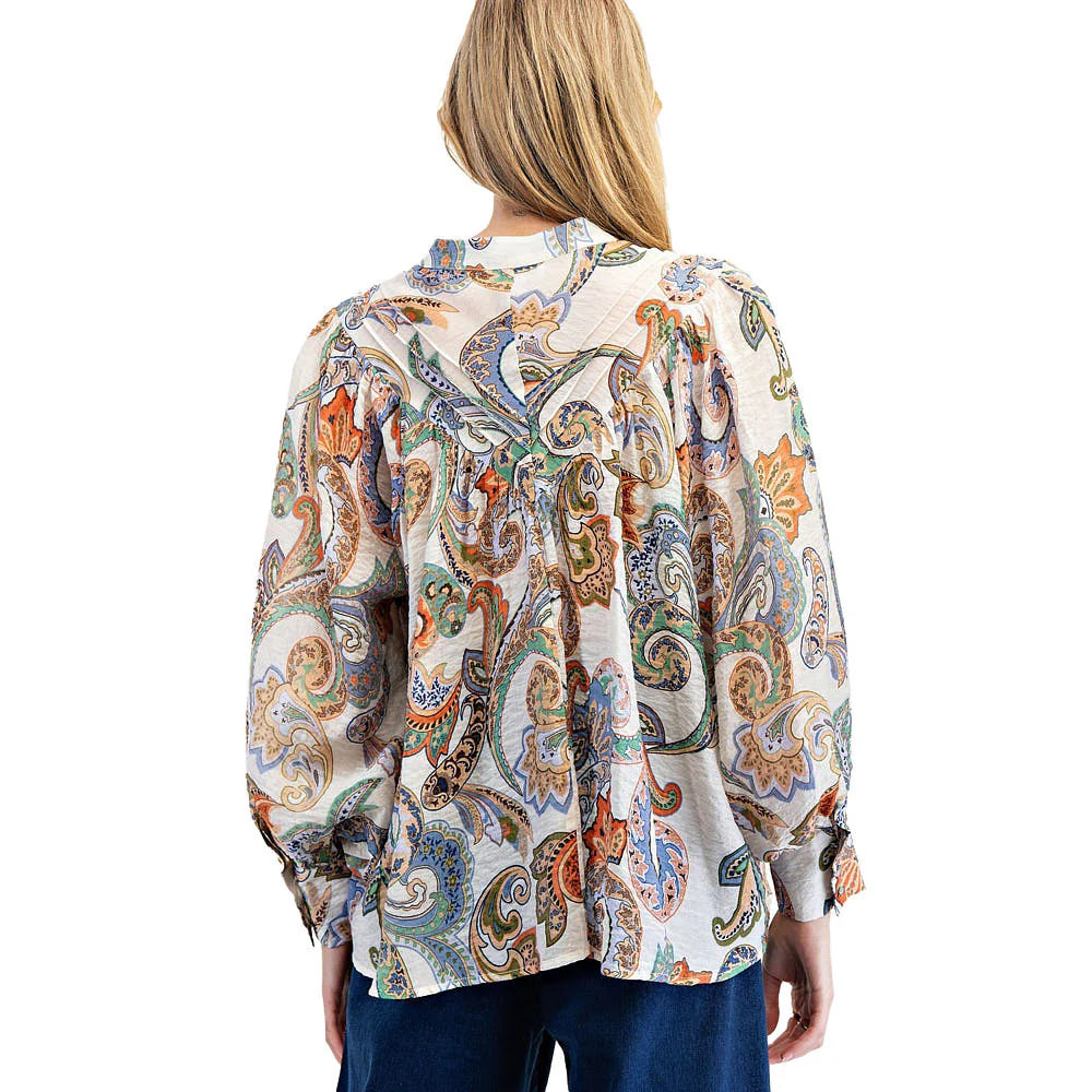 Paisley Printed Bubble Sleeve Top