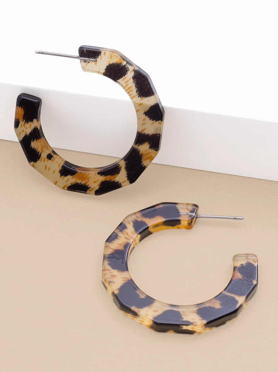 Resin Textured Leopard Hoop Earring