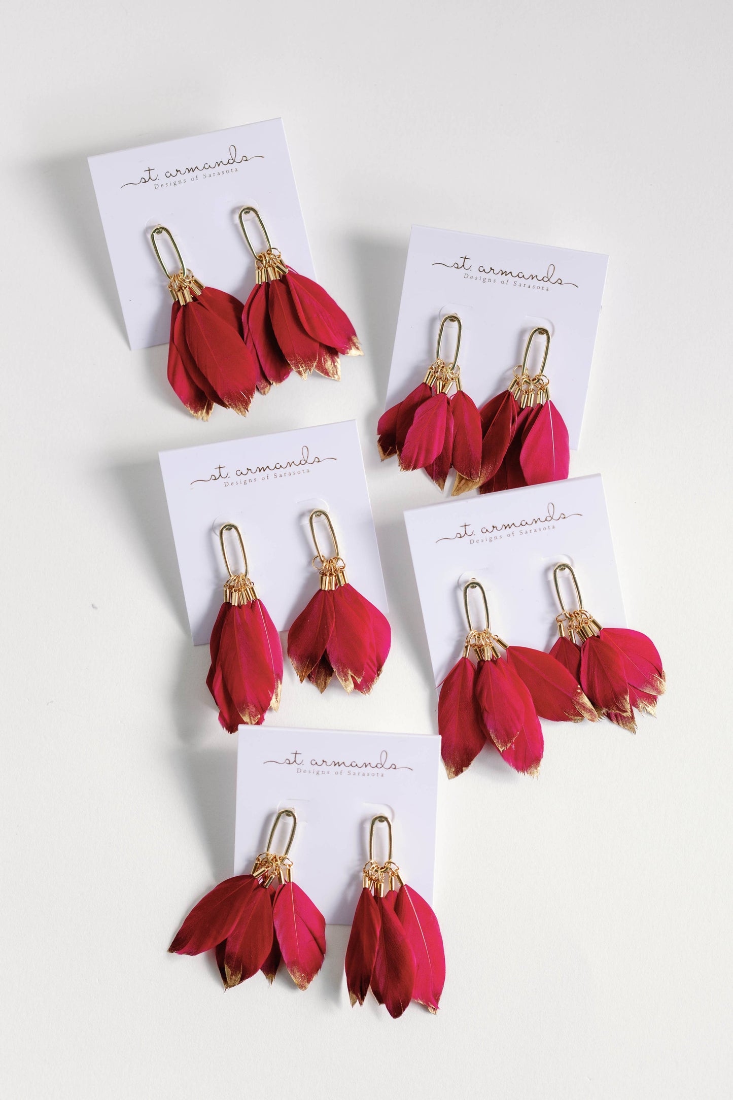 Garnet Gold Dipped Feather Statement Earrings