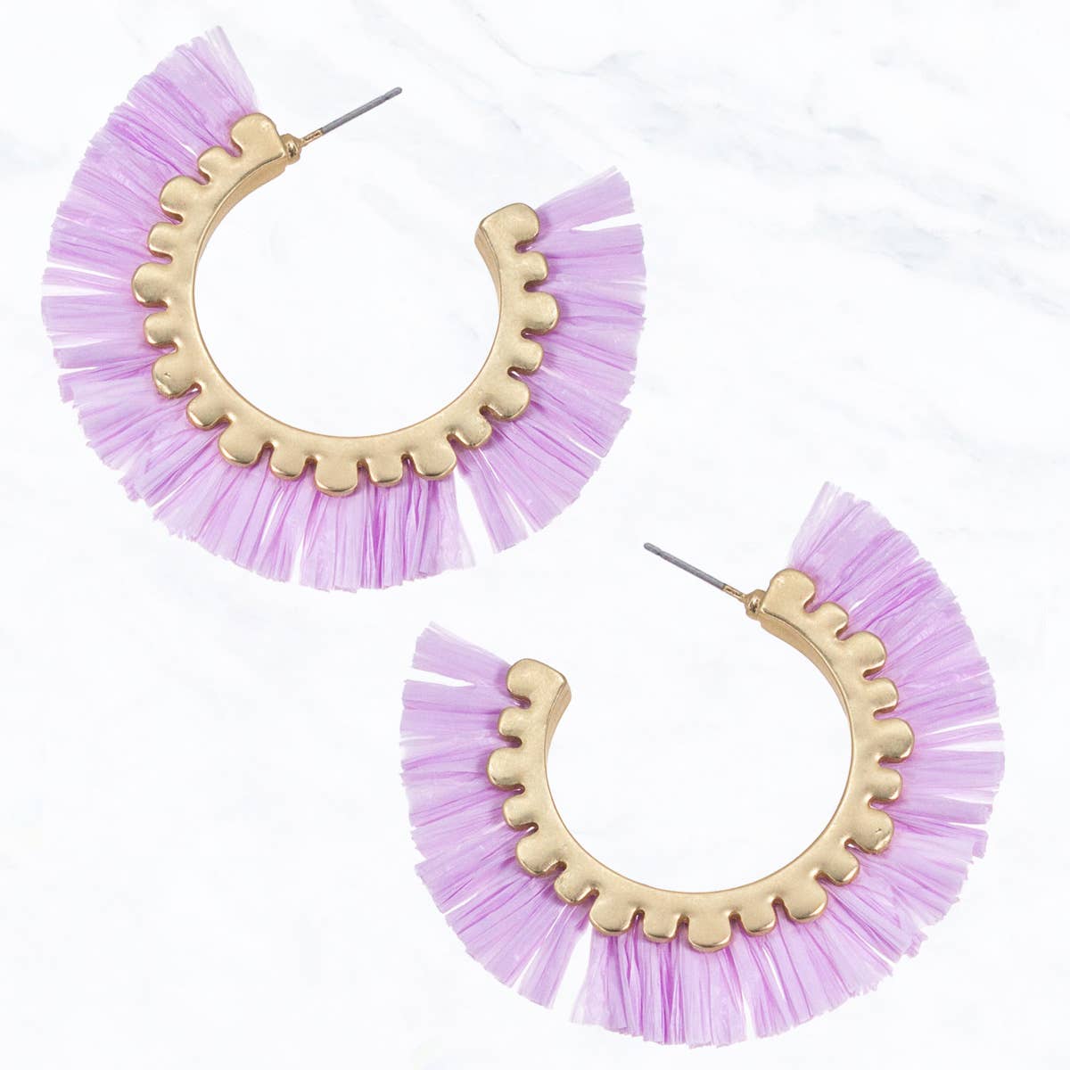 Open Hoop Raffia and Gold Earrings