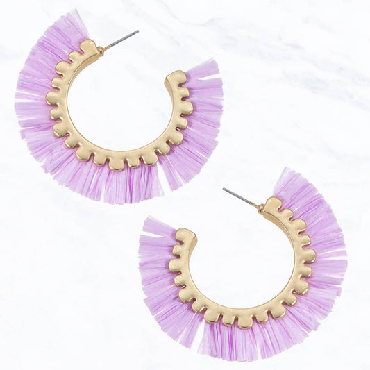 Open Hoop Raffia and Gold Earrings