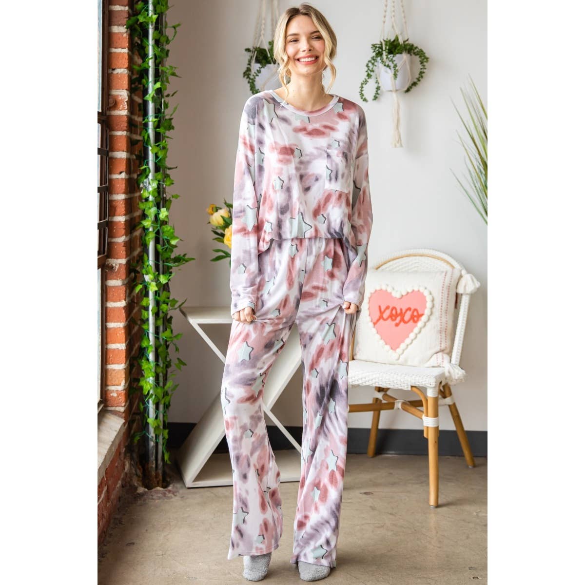 Star Print Rayon French Terry Pants Set