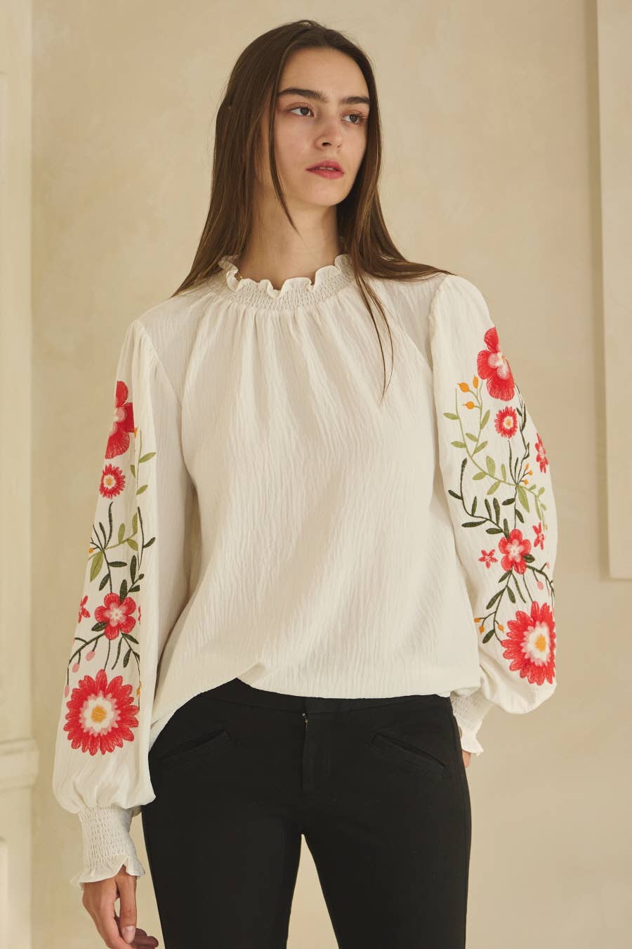 Textured Airflow Long Sleeve Blouse