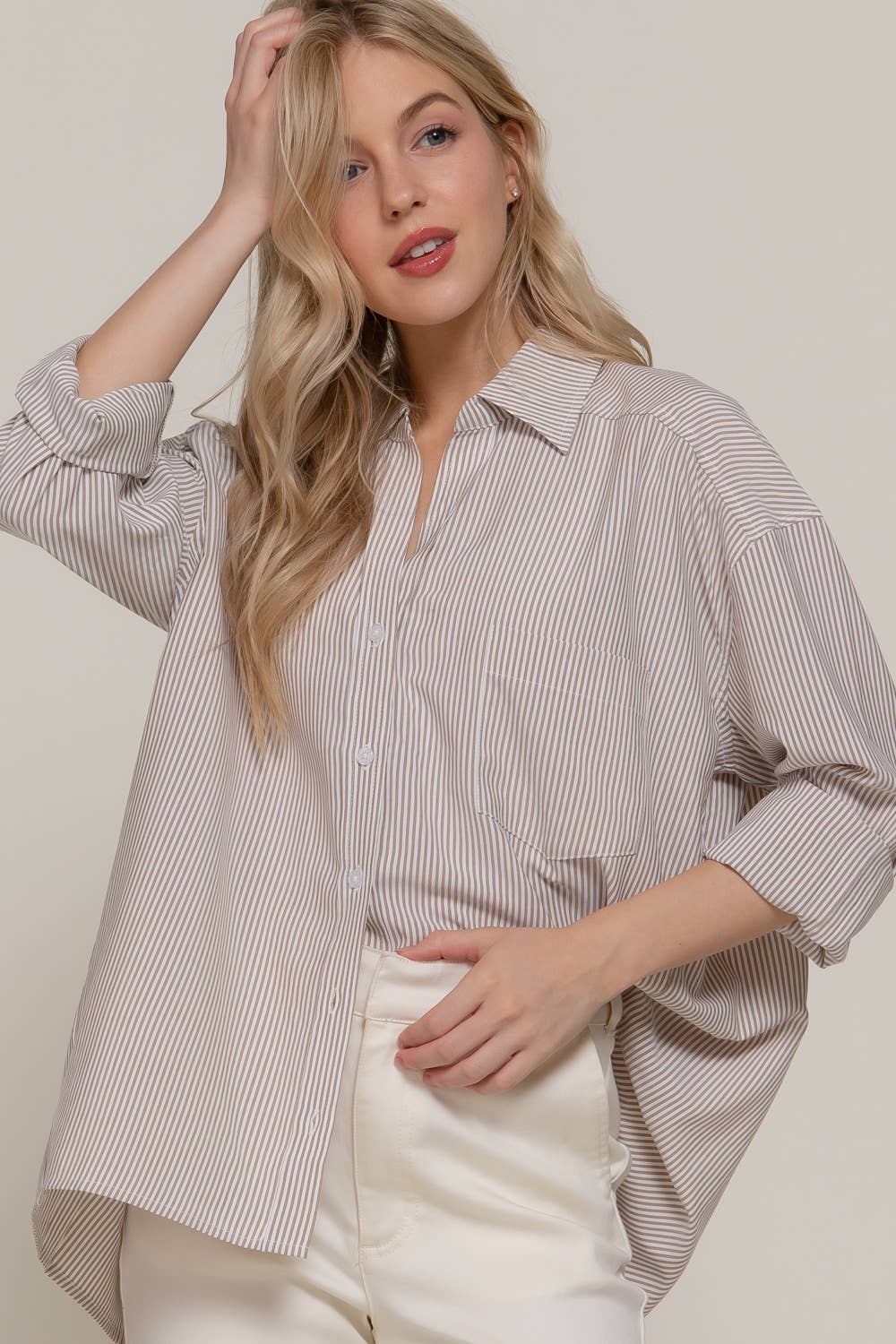 Oversized Dolman Stripe Button Down