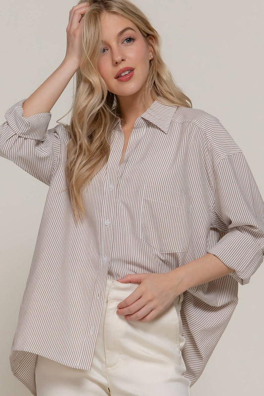 Oversized Dolman Stripe Button Down