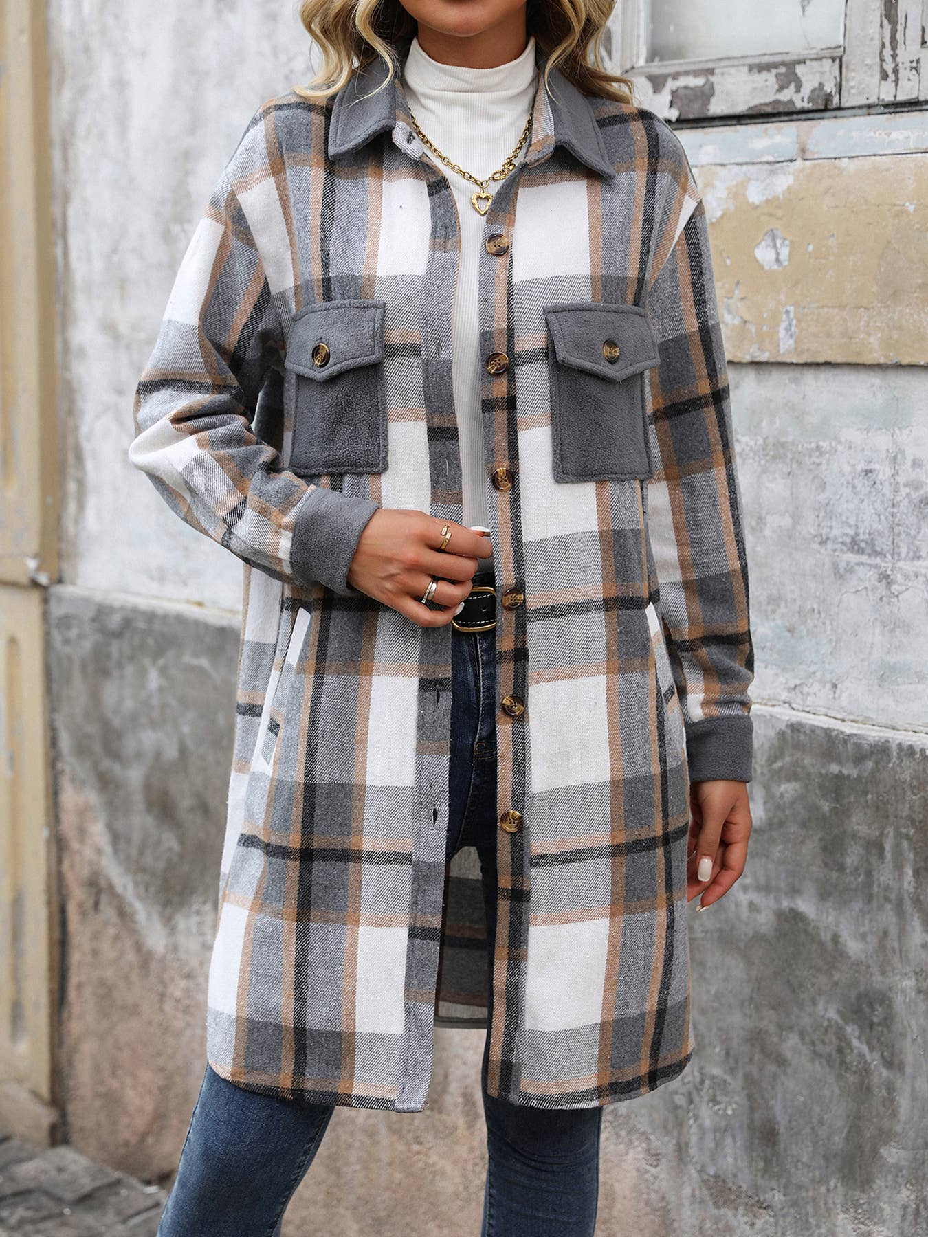Autumn Retro Brushed Plaid Shacket