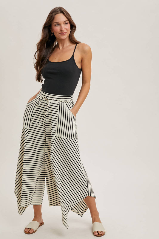 DRAWSTRING STRIPED WIDE LEG PALAZZO PANTS