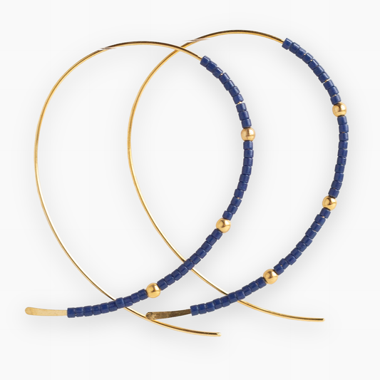 Confetti Beaded Earrings-Navy, Minimalist, Threader, Hoop